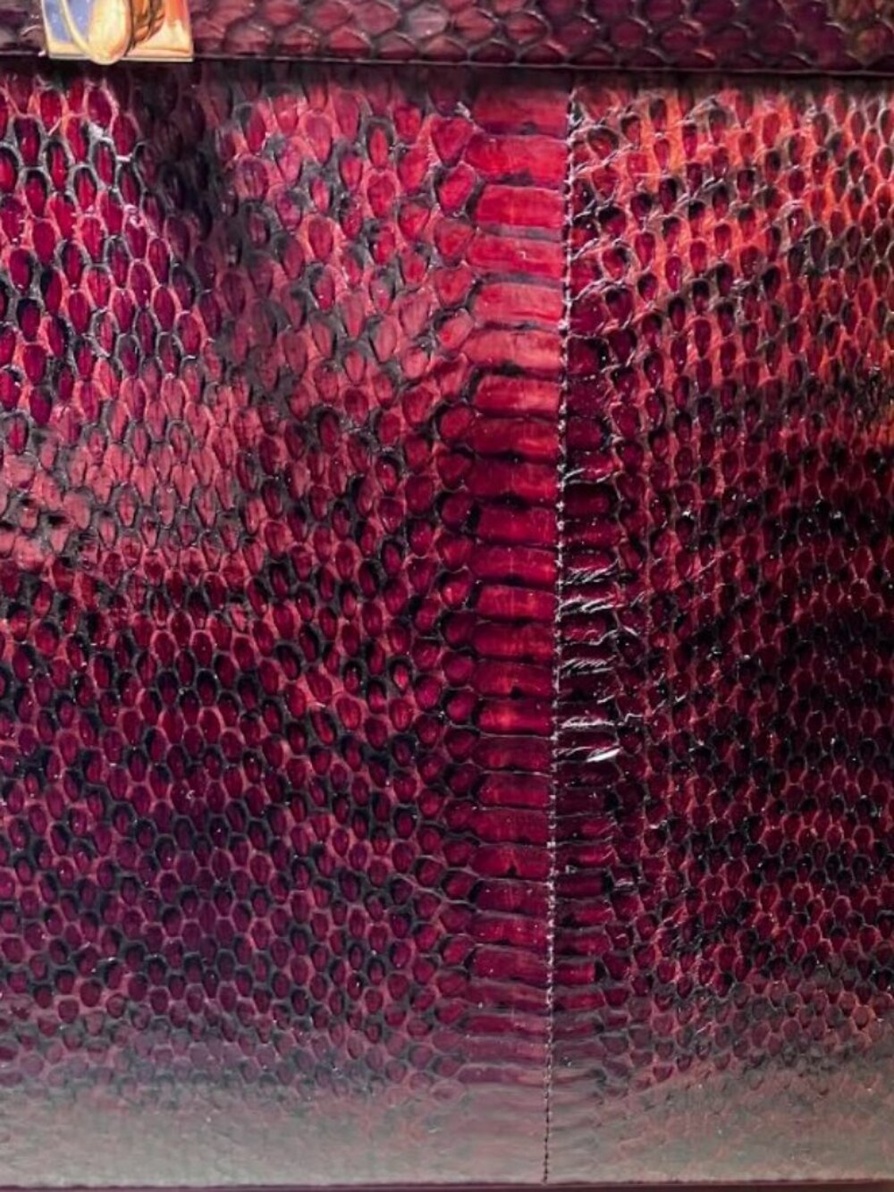 Unbranded Vintage Genuine Python Snakeskin Leather Bag Burgundy Red Black EUC - Picture 9 of 12